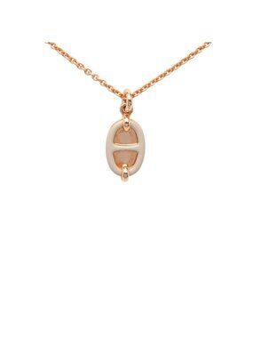Hermes Mini Maillon PM Necklace Pink Gold Beige Plated Enamel